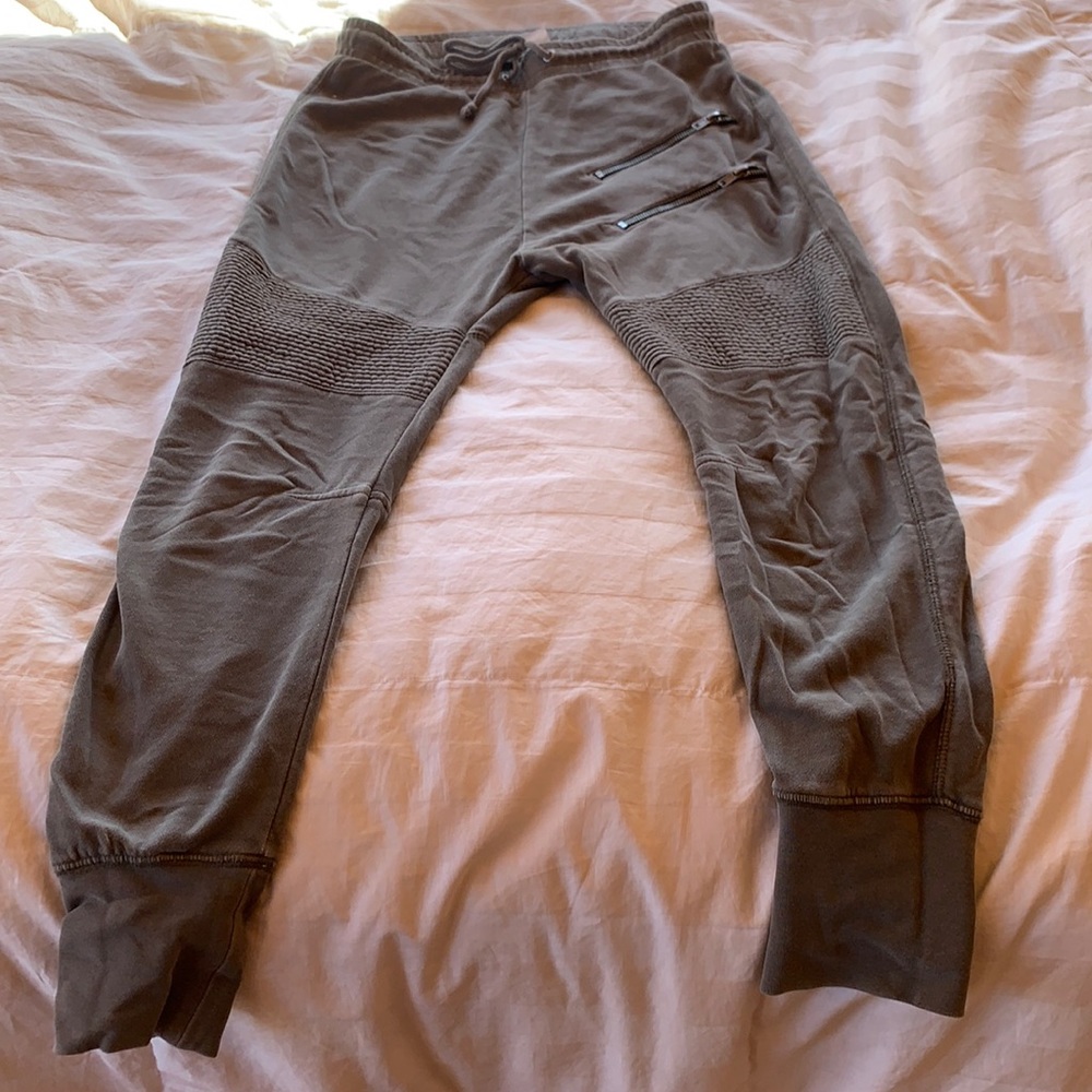 Unusual drop crotch moto joggers